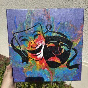 Drama Rainbow Acrylic Painting 12" x 12" on Canvas | Theatre Faces | Broadway